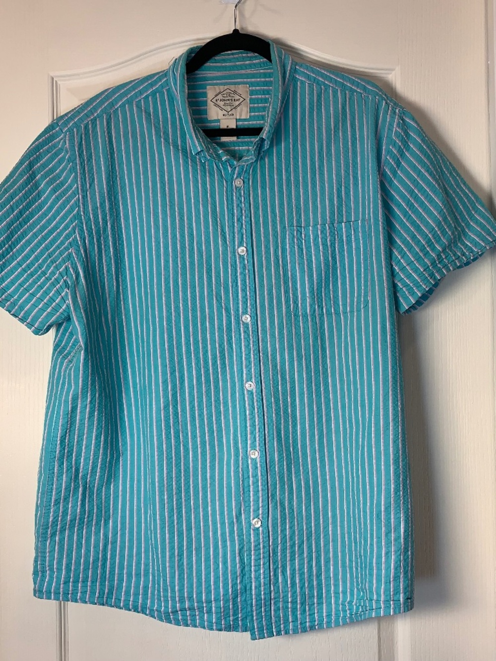 St. John’s Bay Vintage 90s Striped Short Sleeve Shirt Cotton XL No Tuck Summer